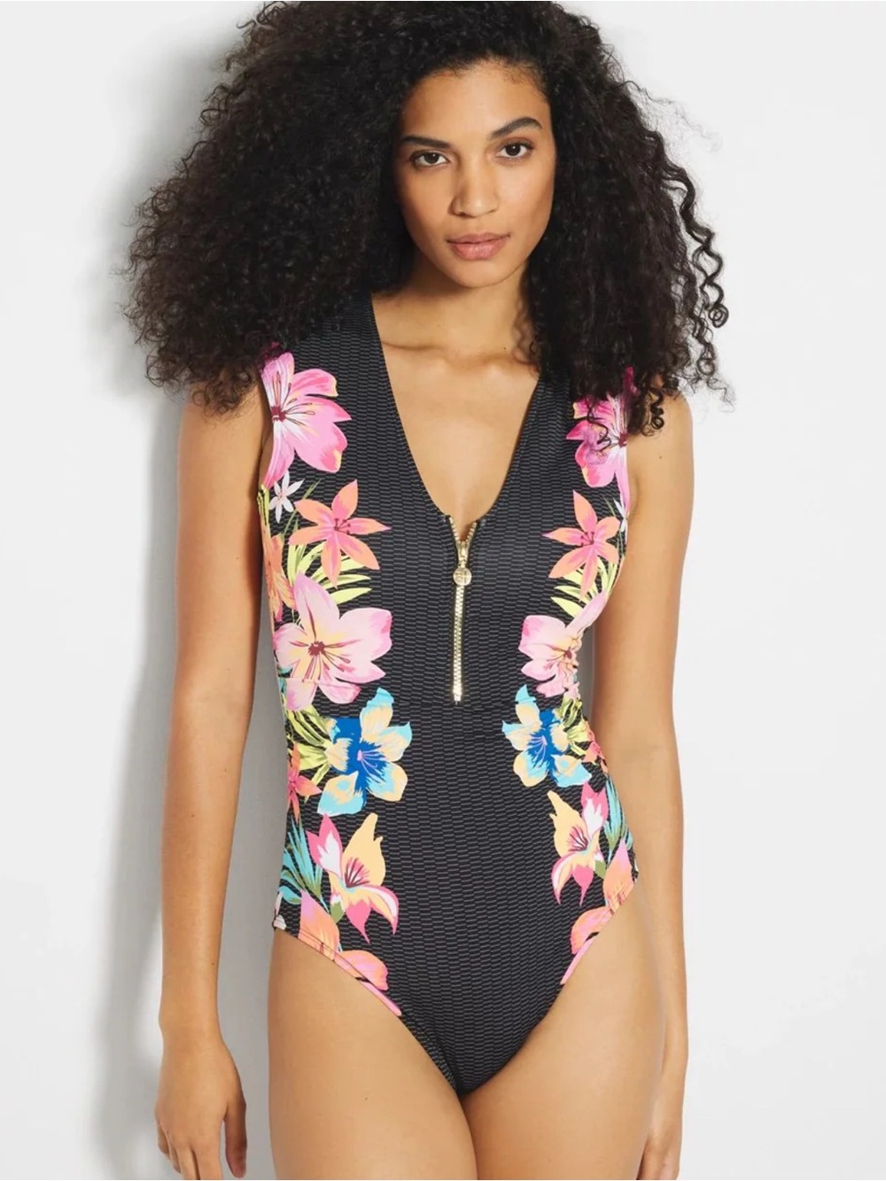 Bleu Rod Beattie Sweet Escape Cap Sleeve One Piece Floral Swimsuit Large*